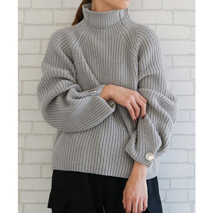 袖ボタンハイネックニットトップスト レディース  秋 冬 | aquagarage | 詳細画像11 