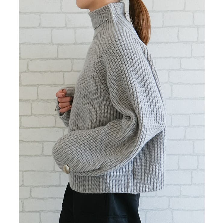 袖ボタンハイネックニットトップスト レディース  秋 冬 | aquagarage | 詳細画像12 