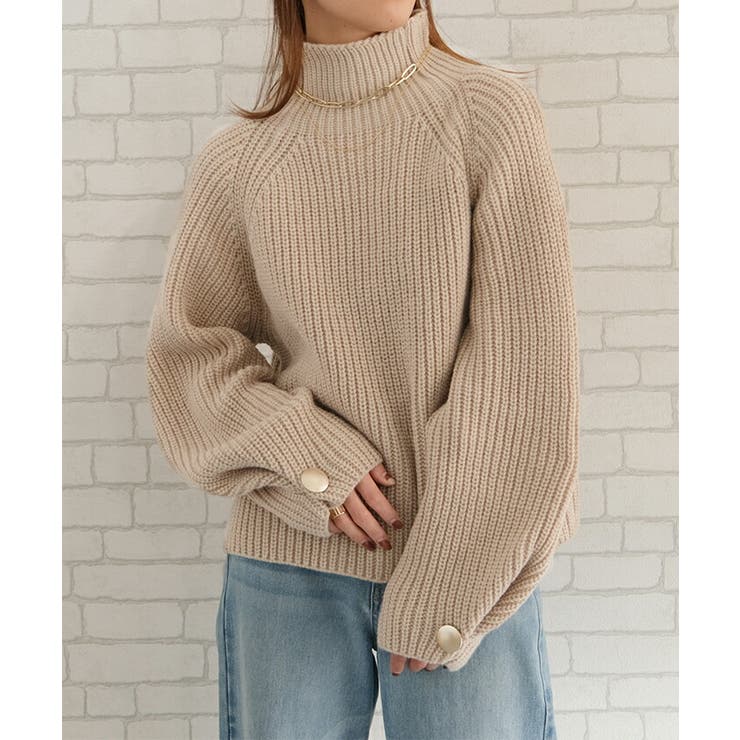 袖ボタンハイネックニットトップスト レディース  秋 冬 | aquagarage | 詳細画像14 