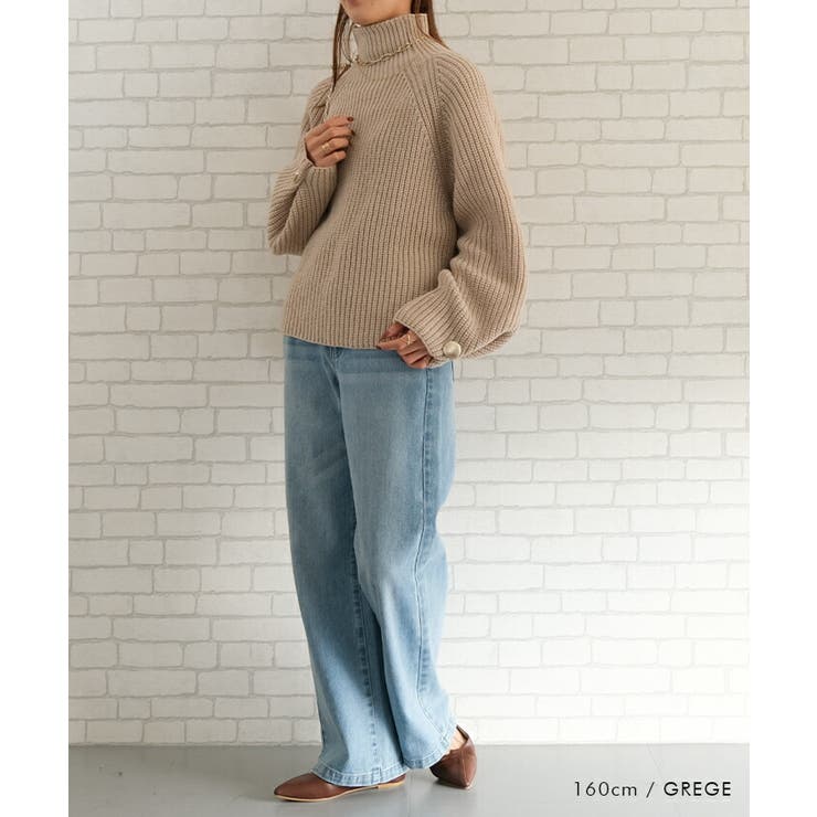 袖ボタンハイネックニットトップスト レディース  秋 冬 | aquagarage | 詳細画像18 