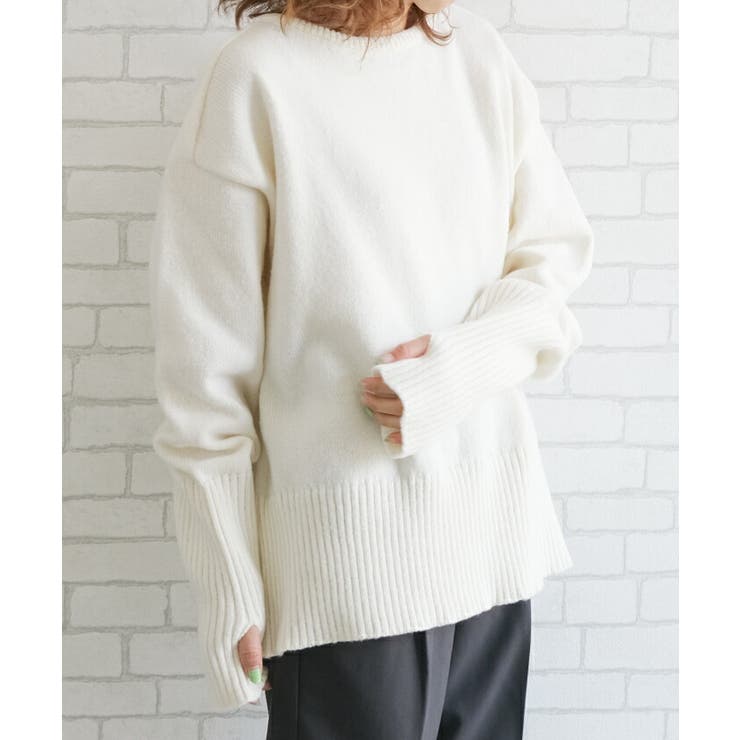 手元まで防寒！アームウォーマー風ボートネックニット | aquagarage | 詳細画像15 