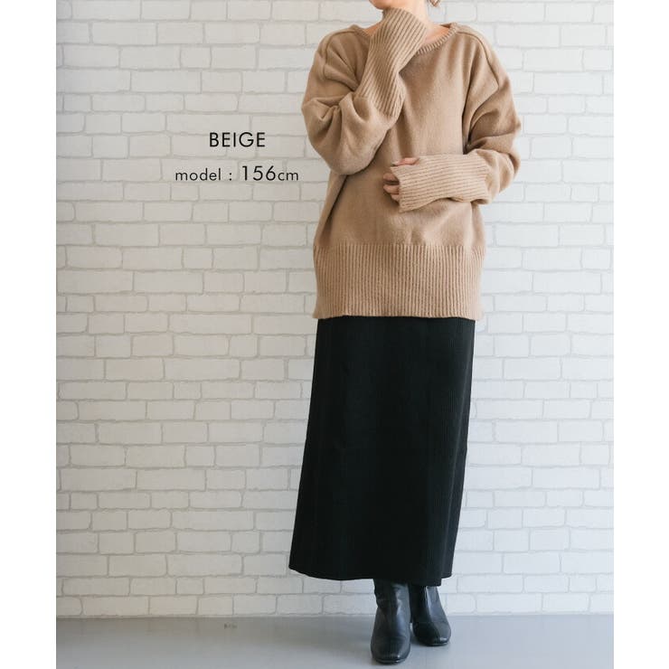 手元まで防寒！アームウォーマー風ボートネックニット | aquagarage | 詳細画像19 