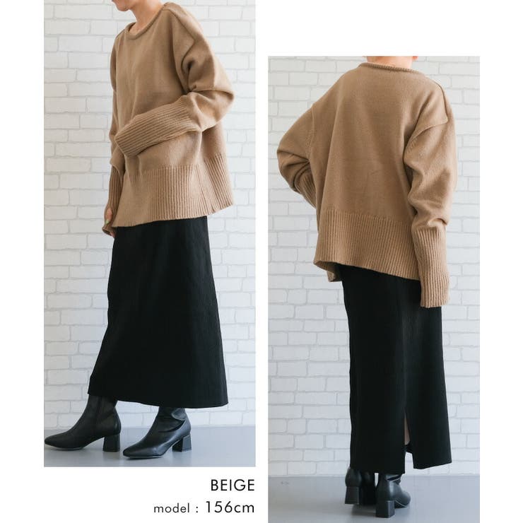 手元まで防寒！アームウォーマー風ボートネックニット | aquagarage | 詳細画像20 