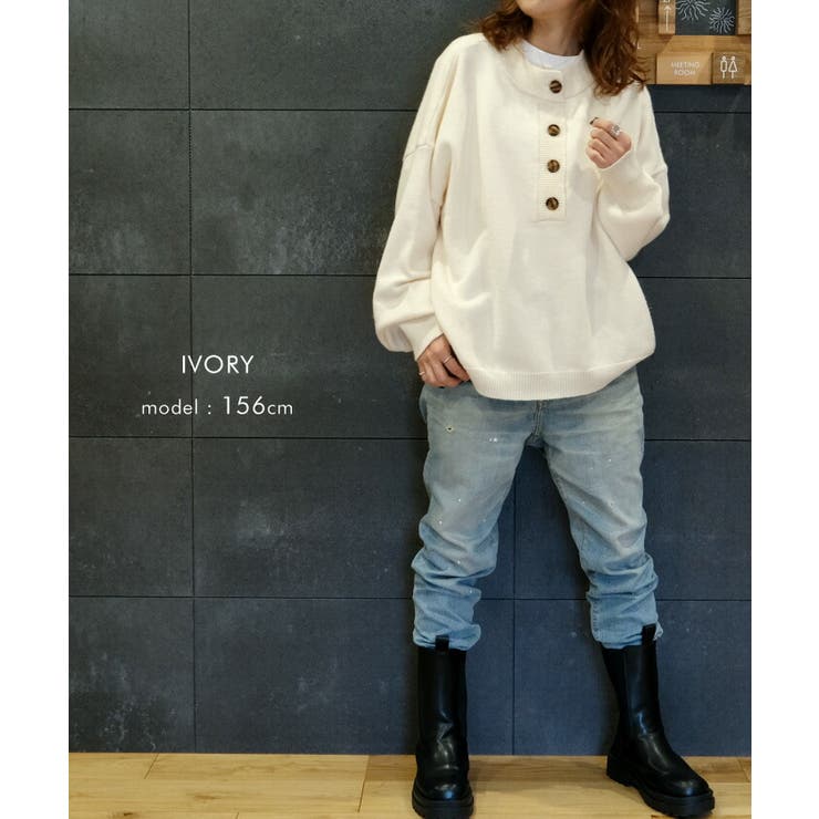 前後2wayで着られるヘンリーネックニットトップス | aquagarage | 詳細画像12 