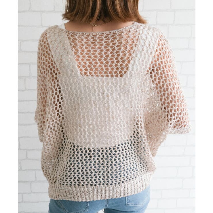 風通る涼しい肌隠し！透かし編みドルマンニットトップス | aquagarage | 詳細画像15 