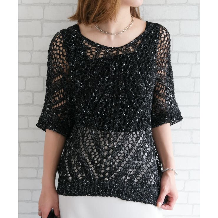 風通る涼しい肌隠し！透かし編みドルマンニットトップス | aquagarage | 詳細画像10 