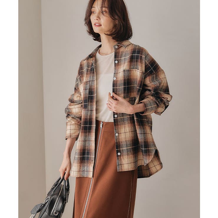 チェックロングシャツ 秋 冬 レディース チェック ロング シャツメール | aquagarage | 詳細画像5 