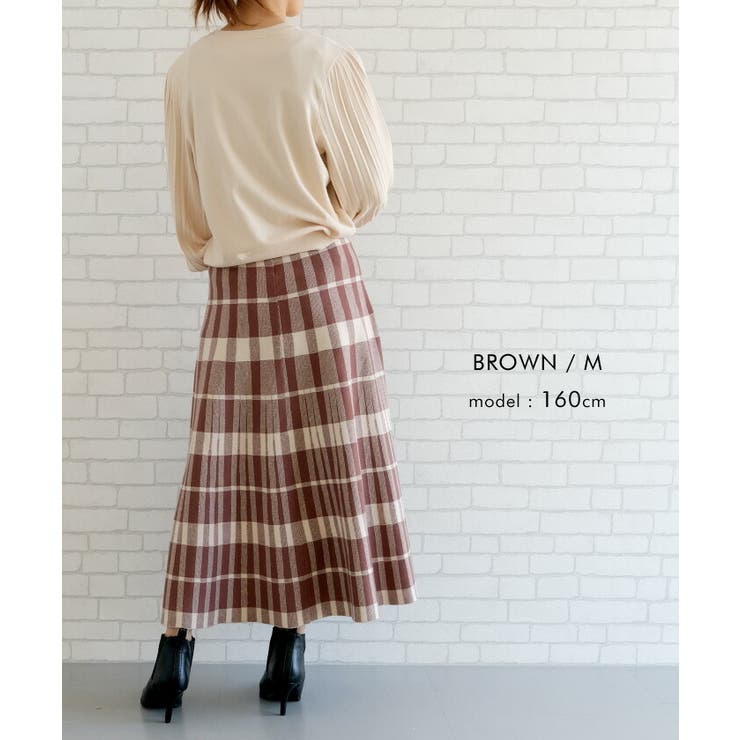チェック柄がシーズンムードを高める♪フレアニットスカート | aquagarage | 詳細画像18 