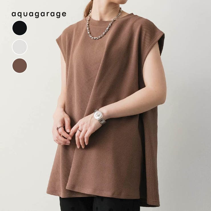 エンボス加工フレンチスリーブチュニック トップス  半袖 | aquagarage | 詳細画像1 