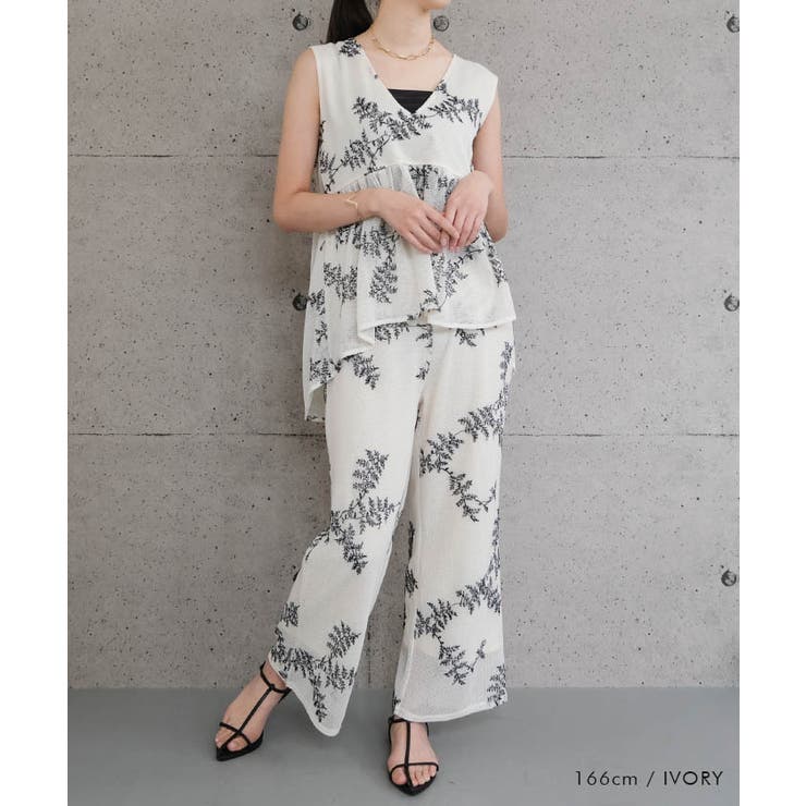 花柄刺繍メッシュノースリーブトップス 春 夏 秋 M[品番