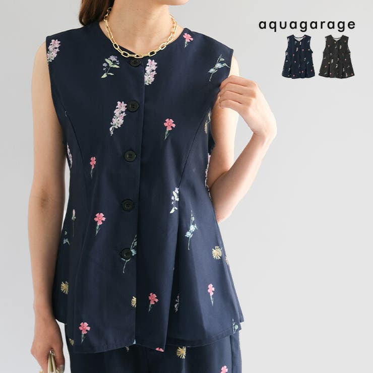英花柄ペプラムベスト  レディース 春 夏 秋 M | aquagarage | 詳細画像1 