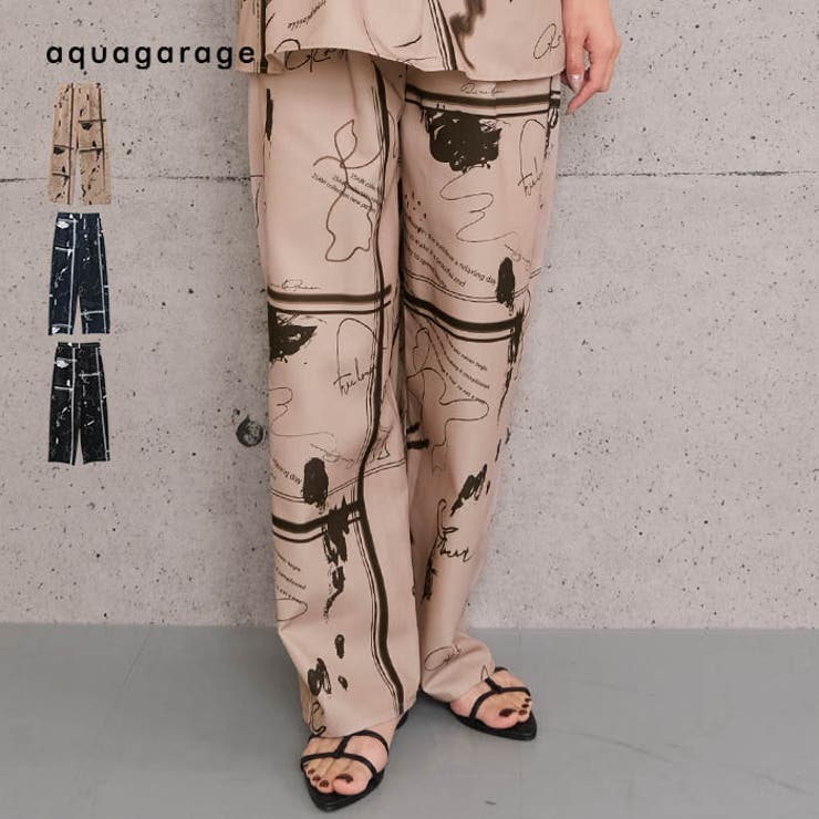 英字柄ワイドパンツ レディース 春 夏 秋 M | aquagarage | 詳細画像1 