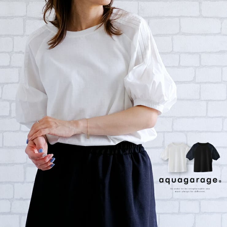 異素材ミックスプリーツスリーブカットソー | aquagarage | 詳細画像1 