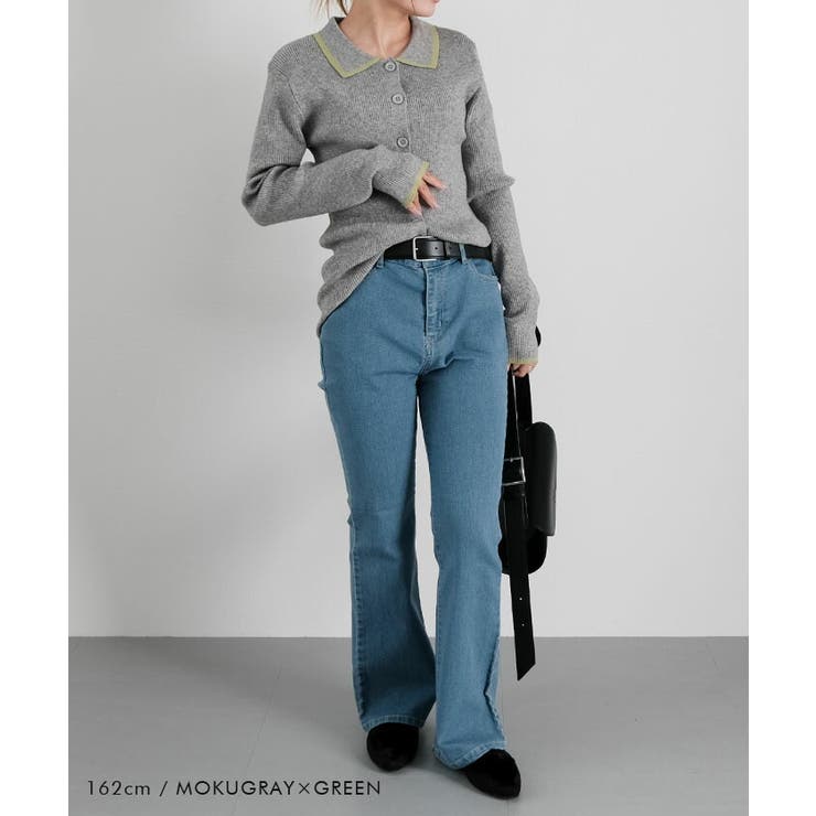 襟付きリブニットバイカラーカーディガン 春  秋 冬 M レディース | aquagarage | 詳細画像11 