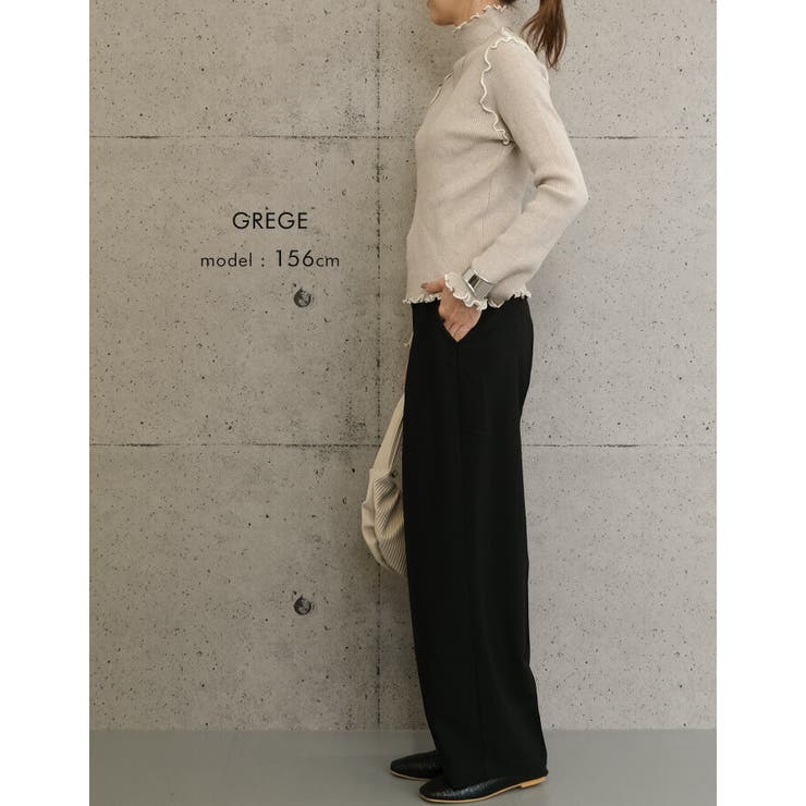 配色のフリルメローデザインが可愛い！ハイネックメローリブニット | aquagarage | 詳細画像12 