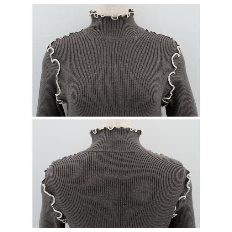 配色のフリルメローデザインが可愛い！ハイネックメローリブニット | aquagarage | 詳細画像7 