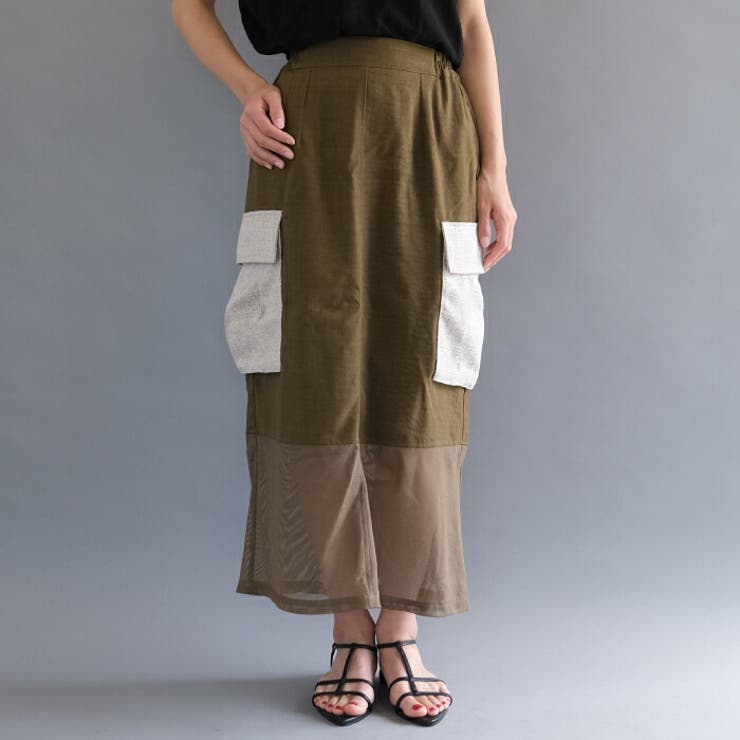 裾のメッシュが涼しげで程良い抜け感を演出！バリアスパターンカーゴスカート | aquagarage | 詳細画像2 