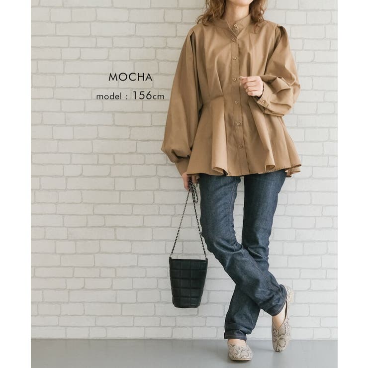 女性らしいシルエットを演出するウエストタック長袖ブラウス | aquagarage | 詳細画像18 