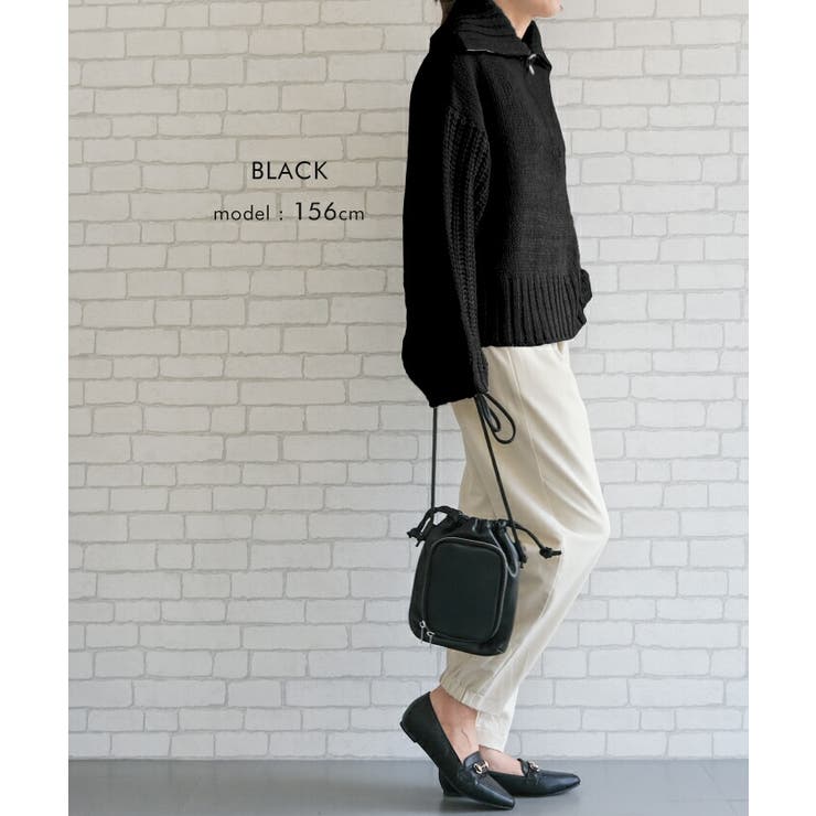 大きめの襟元で小顔効果も抜群♪天竺畦編みハーフジップニット | aquagarage | 詳細画像15 