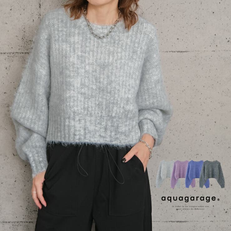 ラウンドネックショート丈ニットトップス | aquagarage | 詳細画像1 