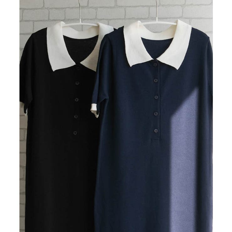 バイカラー襟付きニットワンピース 春 夏 M | aquagarage | 詳細画像2 