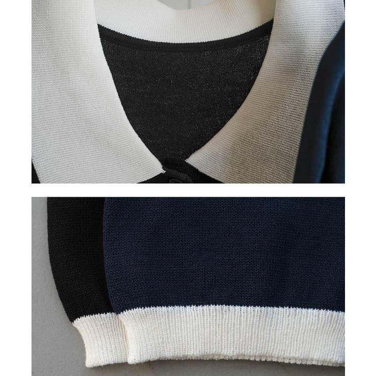 バイカラー襟付きニットワンピース 春 夏 M | aquagarage | 詳細画像14 