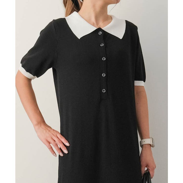 バイカラー襟付きニットワンピース 春 夏 M | aquagarage | 詳細画像3 