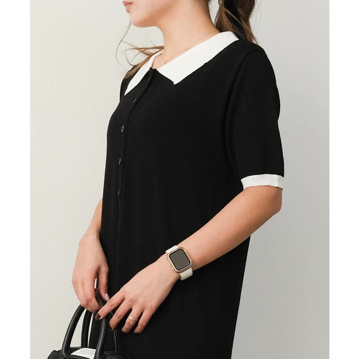 バイカラー襟付きニットワンピース 春 夏 M | aquagarage | 詳細画像4 