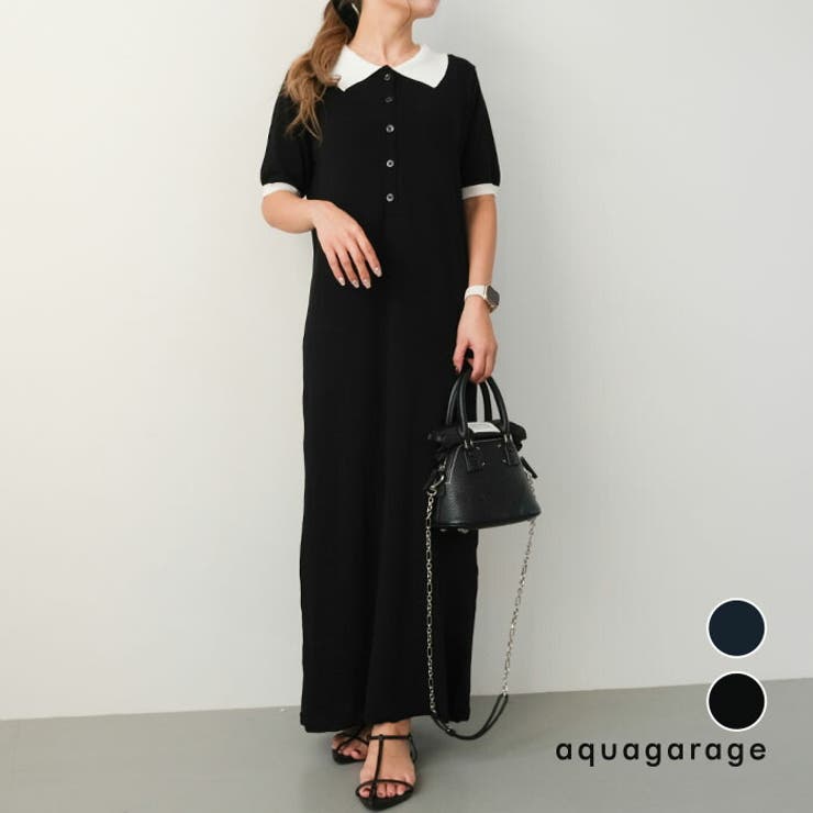 バイカラー襟付きニットワンピース 春 夏 M | aquagarage | 詳細画像1 