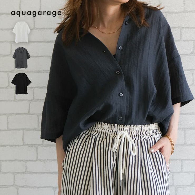 シアー半袖開襟シャツ  レディース 春 秋 冬 | aquagarage | 詳細画像1 