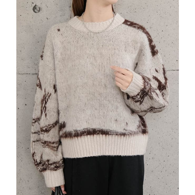 やわらかな色合いと独特な柄が印象的！ニュアンス柄ニットトップス | aquagarage | 詳細画像3 