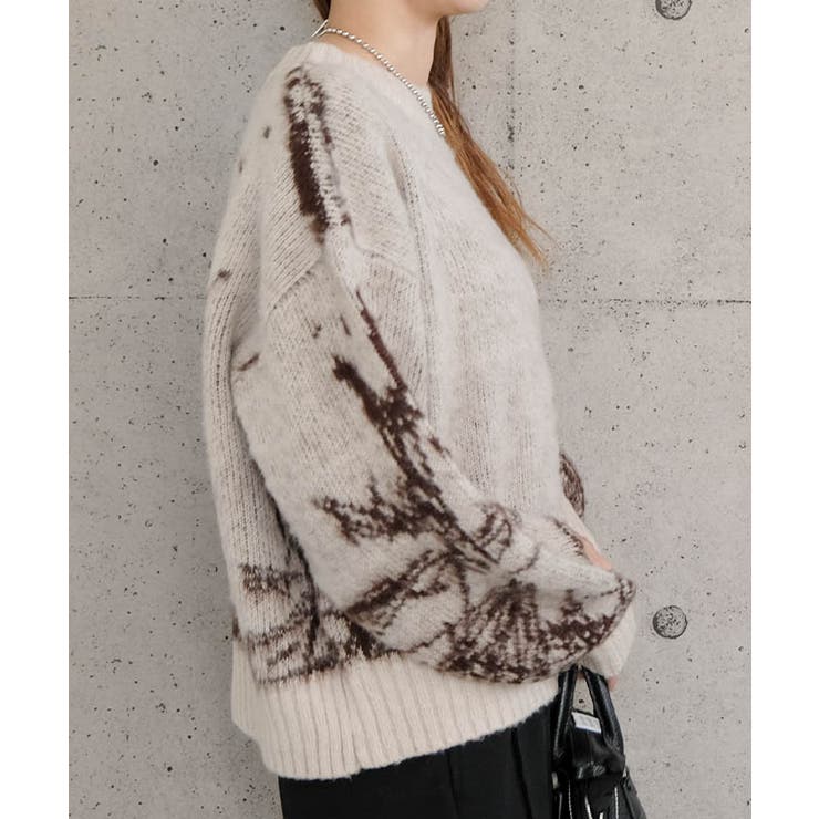 やわらかな色合いと独特な柄が印象的！ニュアンス柄ニットトップス | aquagarage | 詳細画像5 