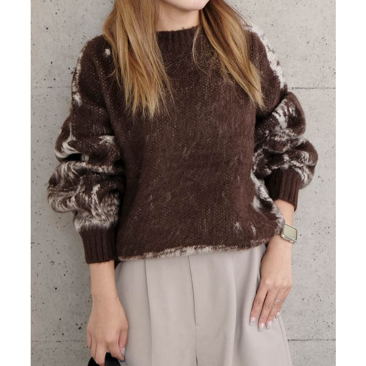 やわらかな色合いと独特な柄が印象的！ニュアンス柄ニットトップス | aquagarage | 詳細画像7 