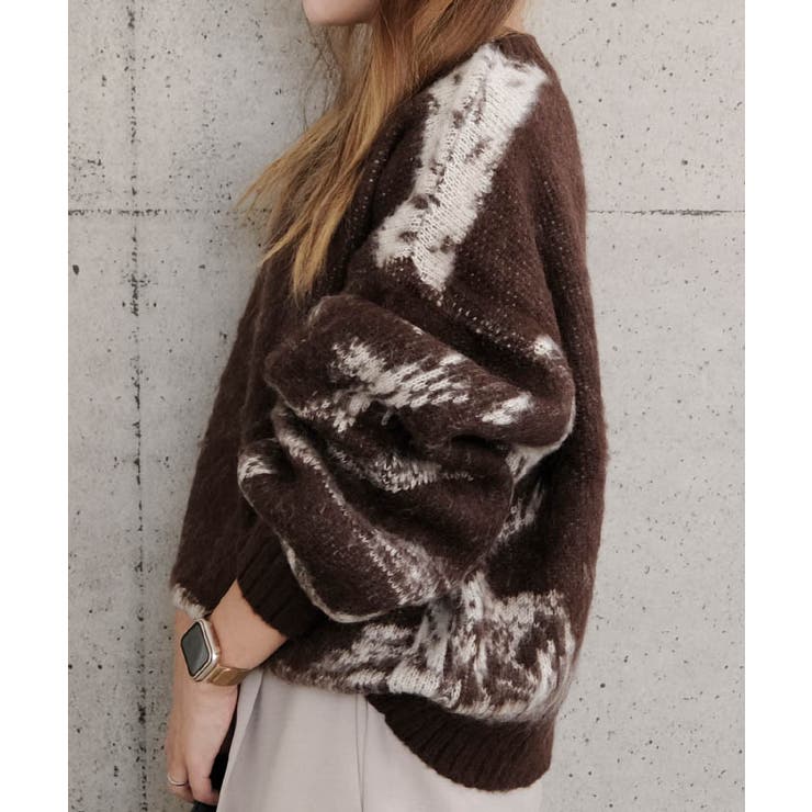 やわらかな色合いと独特な柄が印象的！ニュアンス柄ニットトップス | aquagarage | 詳細画像8 