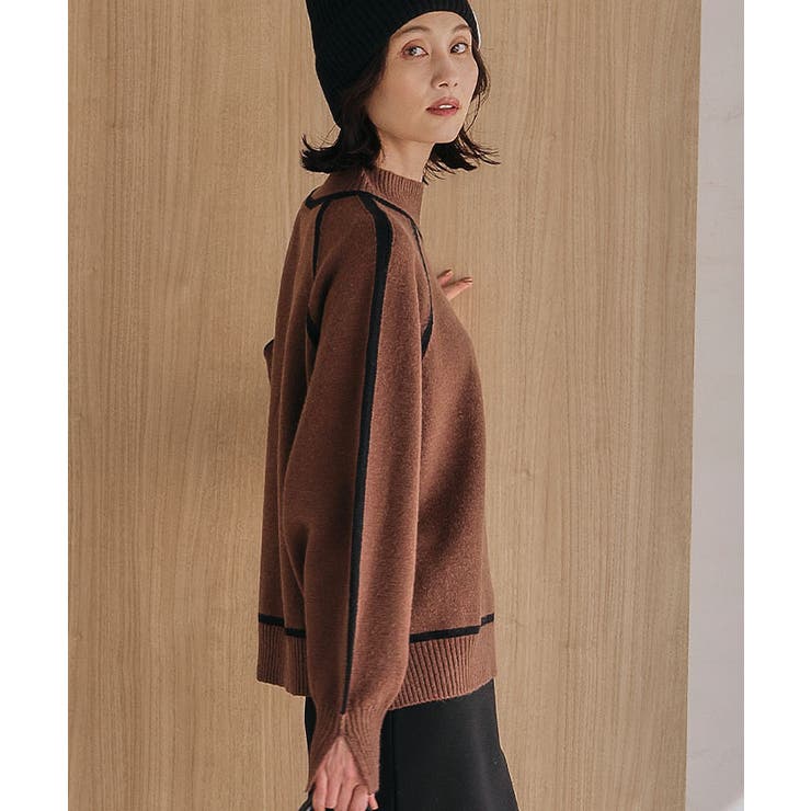 配色の切り替えデザインがアクセント！カシミアタッチ配色ニットトップス | aquagarage | 詳細画像5 