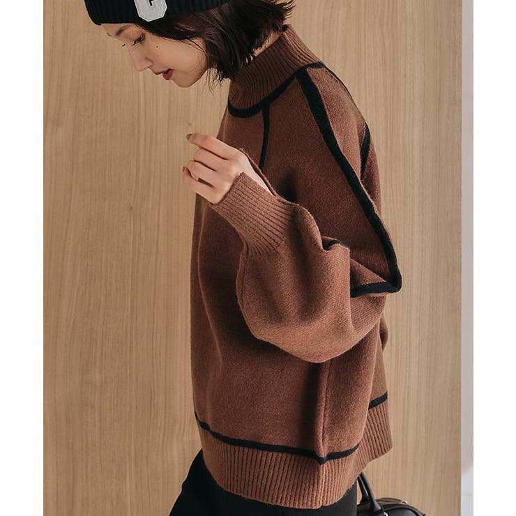 配色の切り替えデザインがアクセント！カシミアタッチ配色ニットトップス | aquagarage | 詳細画像6 