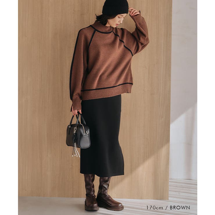 配色の切り替えデザインがアクセント！カシミアタッチ配色ニットトップス | aquagarage | 詳細画像8 