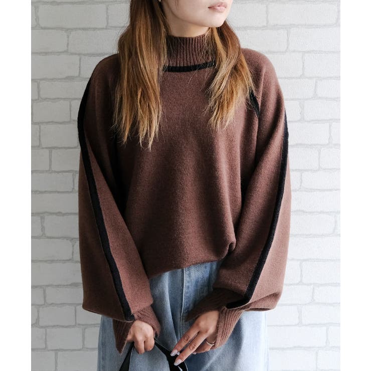 配色の切り替えデザインがアクセント！カシミアタッチ配色ニットトップス | aquagarage | 詳細画像10 