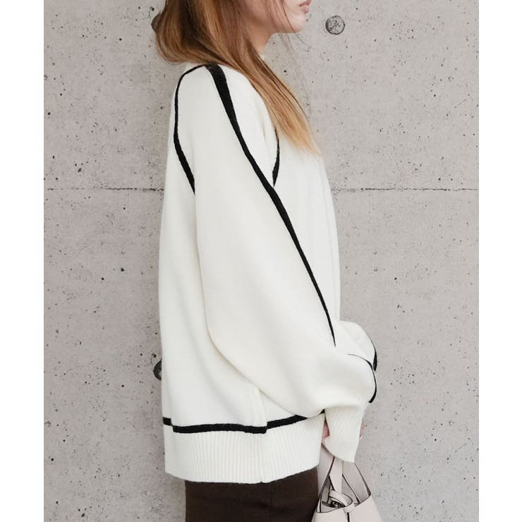 配色の切り替えデザインがアクセント！カシミアタッチ配色ニットトップス | aquagarage | 詳細画像13 