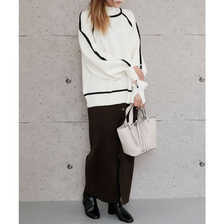 配色の切り替えデザインがアクセント！カシミアタッチ配色ニットトップス | aquagarage | 詳細画像14 