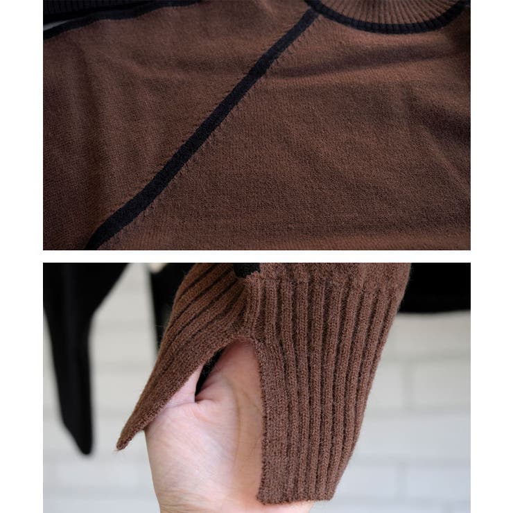 配色の切り替えデザインがアクセント！カシミアタッチ配色ニットトップス | aquagarage | 詳細画像18 