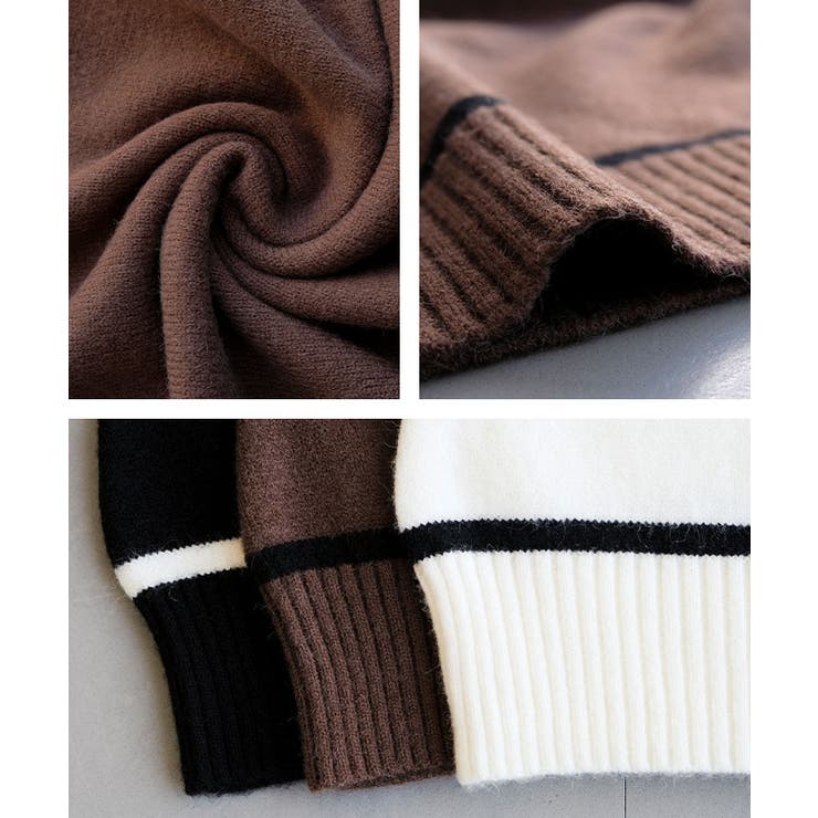 配色の切り替えデザインがアクセント！カシミアタッチ配色ニットトップス | aquagarage | 詳細画像19 