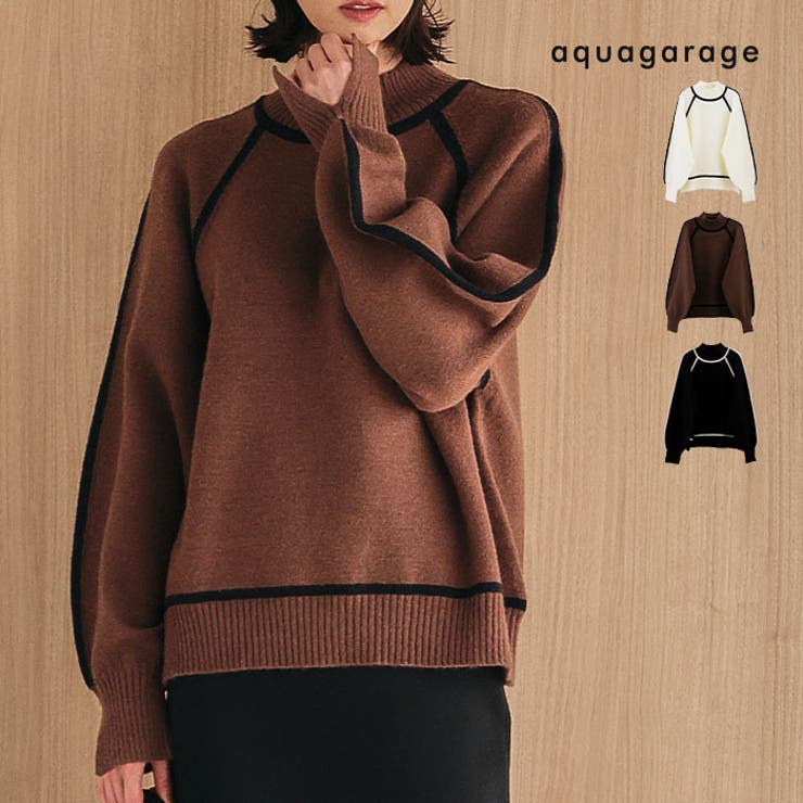 配色の切り替えデザインがアクセント！カシミアタッチ配色ニットトップス | aquagarage | 詳細画像1 