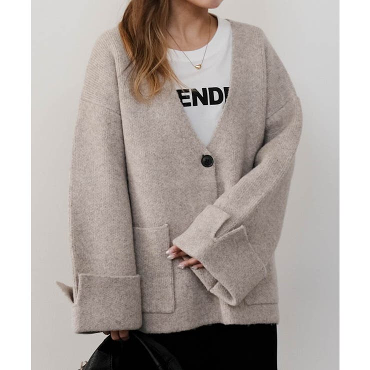 ワイドスリーブノーカラーニットジャケット 秋 冬 M  レディース | aquagarage | 詳細画像3 