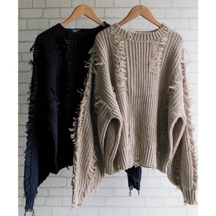 ダメージフリンジニットトップス 秋 冬 M  レディース | aquagarage | 詳細画像2 