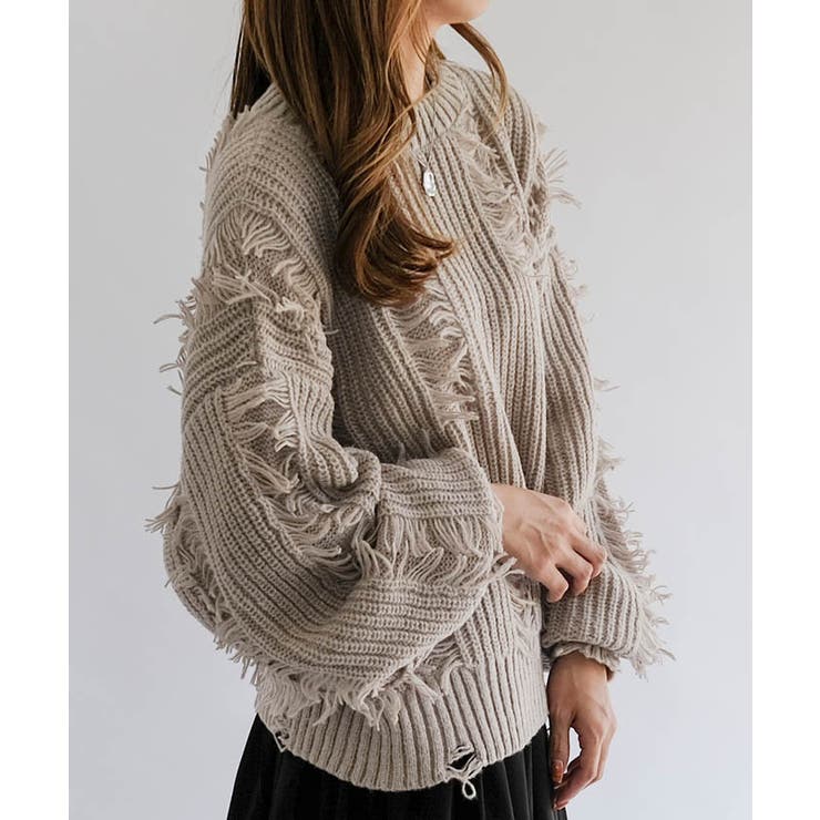 ダメージフリンジニットトップス 秋 冬 M  レディース | aquagarage | 詳細画像4 