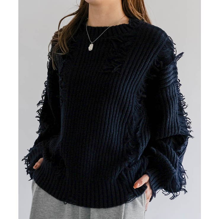 ダメージフリンジニットトップス 秋 冬 M  レディース | aquagarage | 詳細画像8 