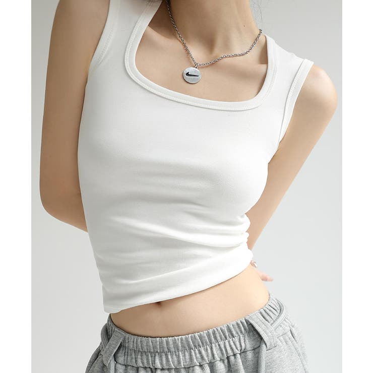 スクエアカットリブニットタンクトップ 春 夏 秋 | aquagarage | 詳細画像14 