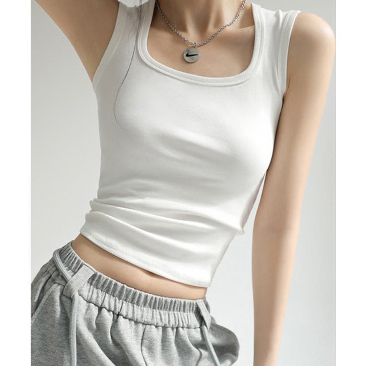 スクエアカットリブニットタンクトップ 春 夏 秋 | aquagarage | 詳細画像15 