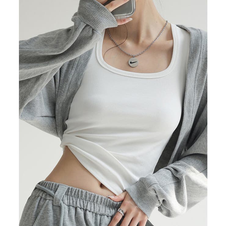 スクエアカットリブニットタンクトップ 春 夏 秋 | aquagarage | 詳細画像16 